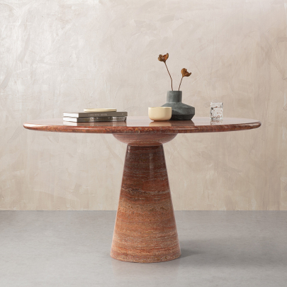 Dario Round Stone Dining Table with Conical Pedestal Base
