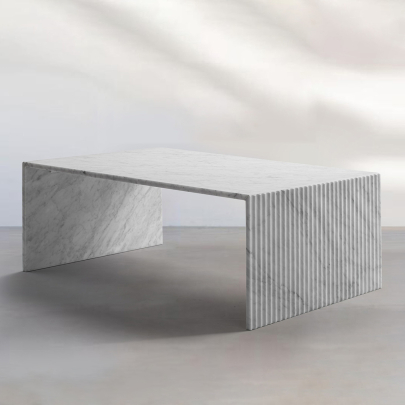 Gio Minimalist Fluted Rectangular Carrara Marble Coffee Table