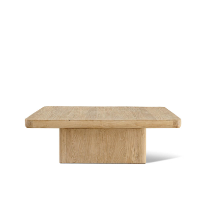 EM Wabisabi Square Light Natural Reclaimed Wood Coffee Table with Square Pedestal Base