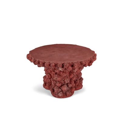 Suki Round Textured Concrete Coffee Table with Freeform Burl-Like Stump Base