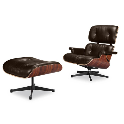 EM Lounge Chair & Ottoman Aniline Vivo-Dark Brown / Standard / Palisander Veneer