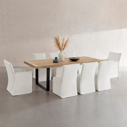 EM Wabisabi Rustic Rectangular Natural Reclaimed Wood Dining Table with Metal Legs