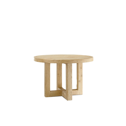 EM Wabisabi Round Light Natural Reclaimed Wood Dining Table with Cross Base
