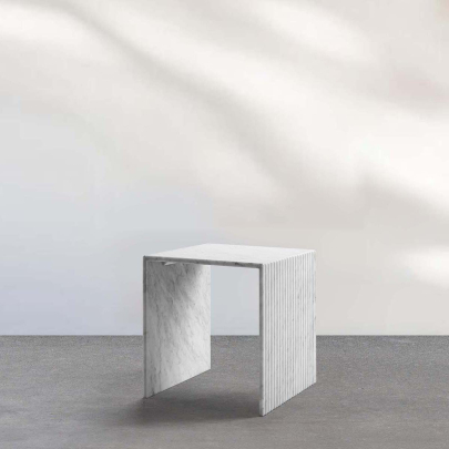 Gio Minimalist Fluted Carrara Marble Side Table