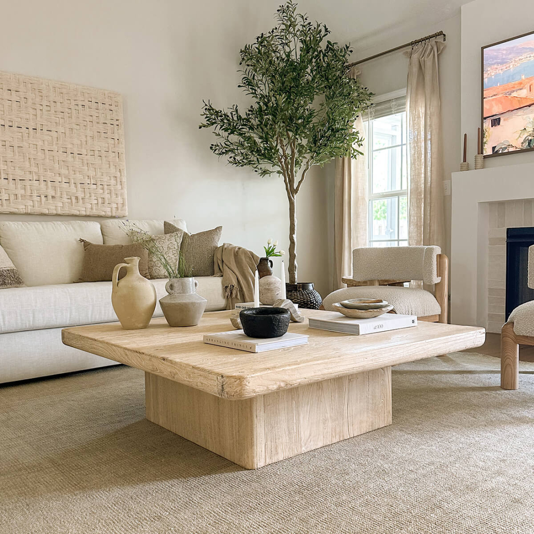 EM Wabi-Sabi Square Light Natural Reclaimed Wood Coffee Table