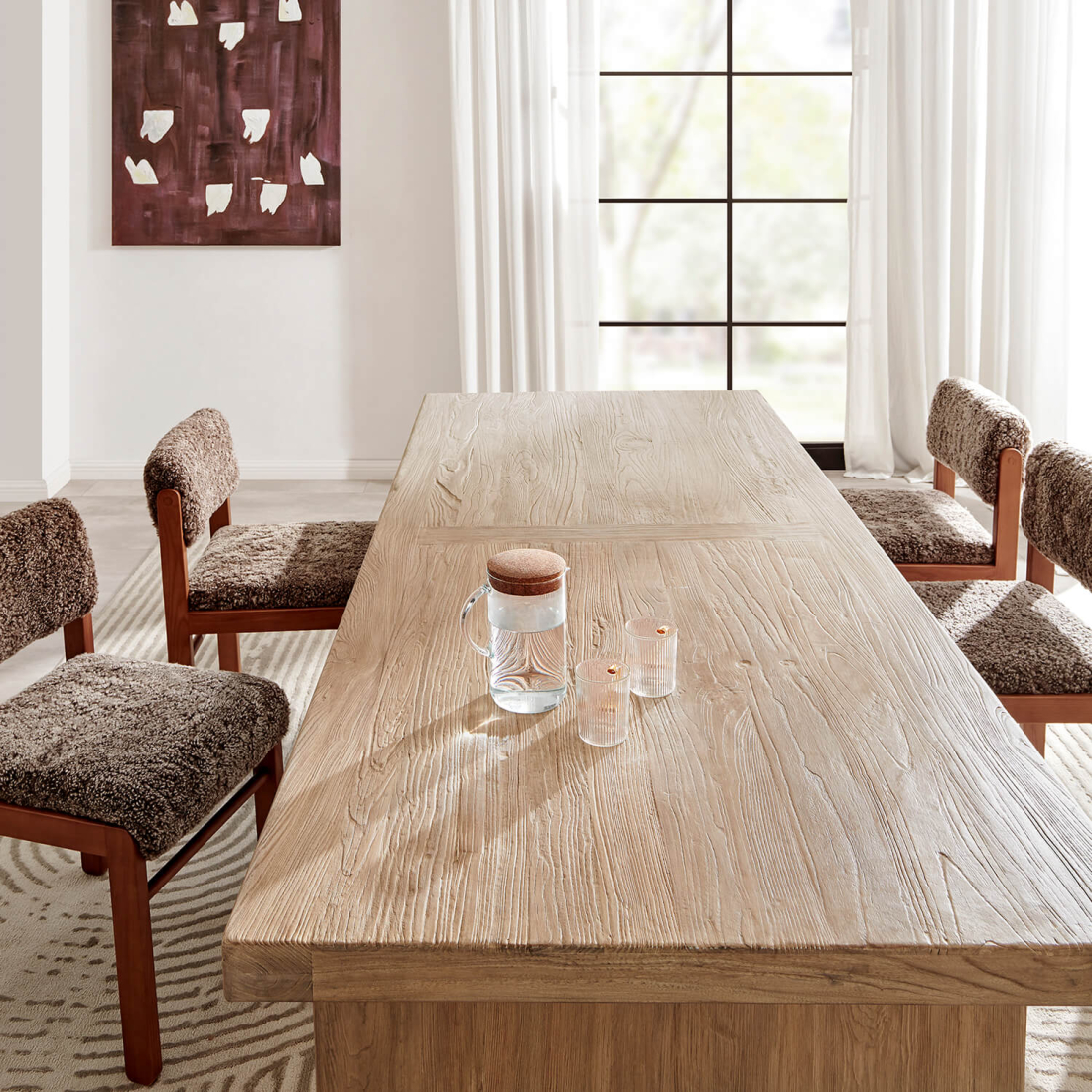 EM Wabi-Sabi Rustic Rectangular Reclaimed Wood Dining Table