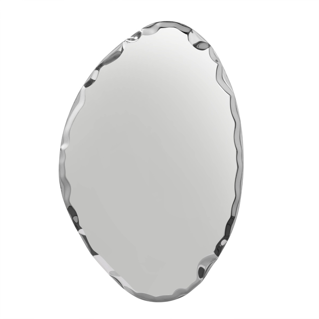 Tafla Abstract Wall Mounted Polished Stainless Steel Elliptic Drop Mirror | Modern Furniture